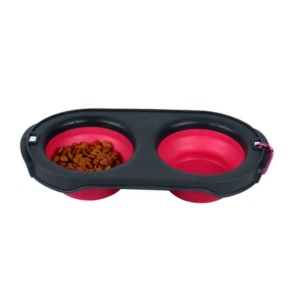 Pets Double Bowl Collapsible Travel Feeder