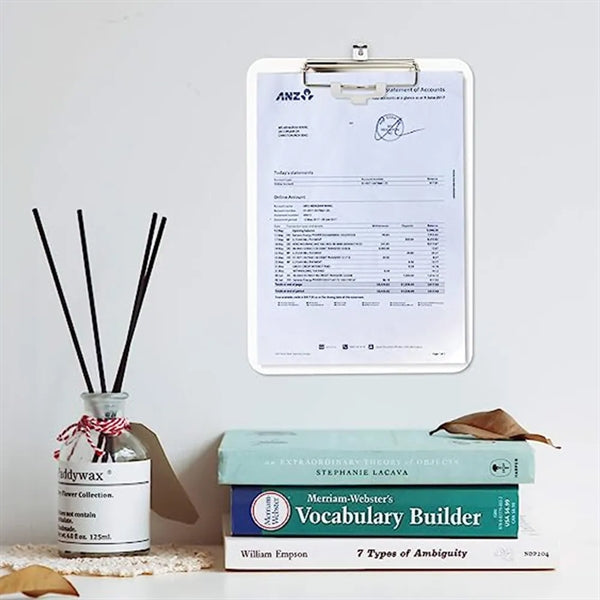 White Clipboard with Pen Holder and Low Profile Clip