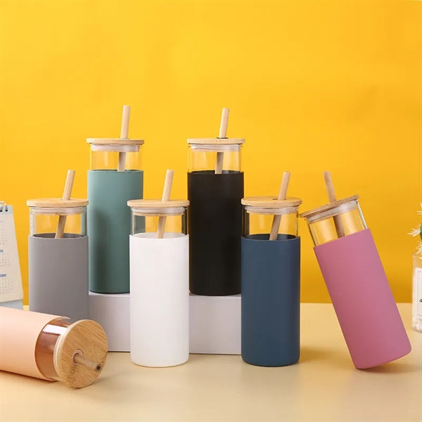 16 OZ Bamboo Lid Tumbler Glass Water Bottle