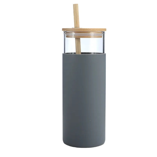 Silicone Sleeve Glass Tumbler with Bamboo Lid/Straw