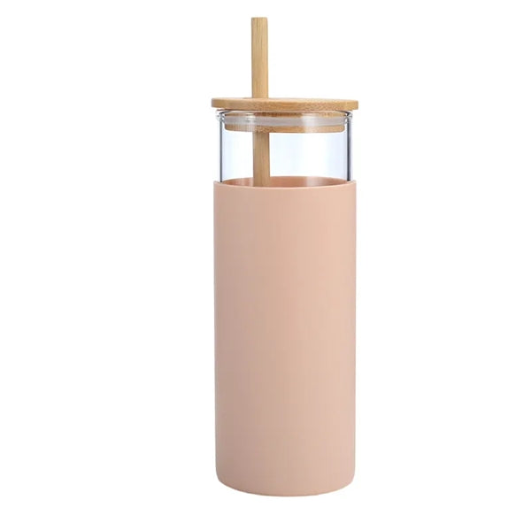 Silicone Sleeve Glass Tumbler with Bamboo Lid/Straw