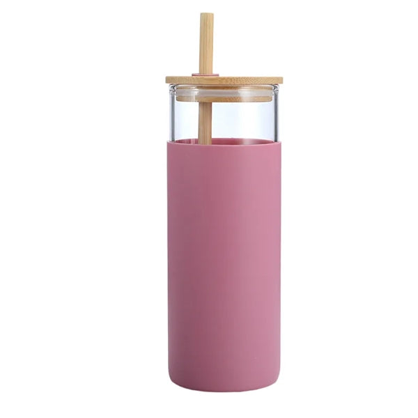 Silicone Sleeve Glass Tumbler with Bamboo Lid/Straw