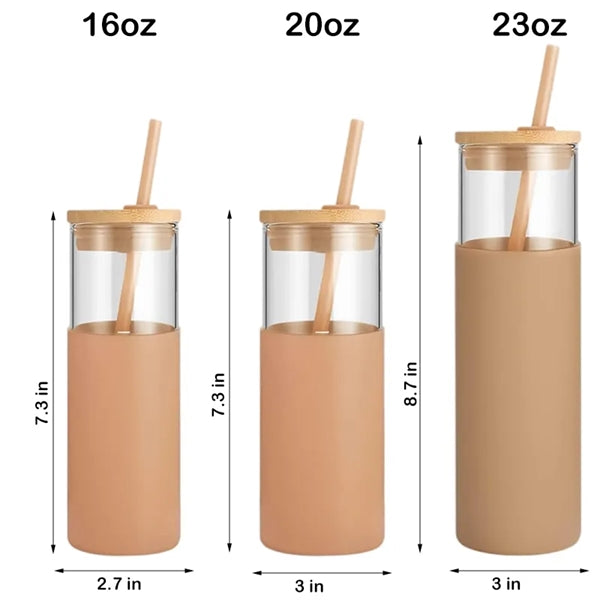 Silicone Sleeve Glass Tumbler with Bamboo Lid/Straw