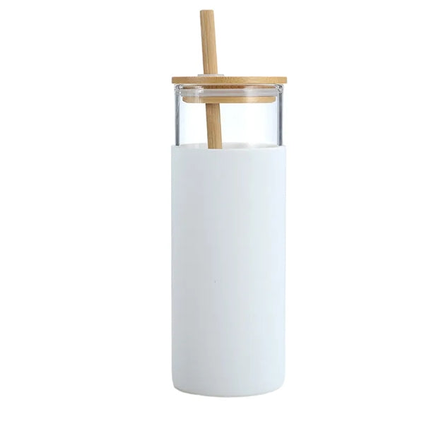 Silicone Sleeve Glass Tumbler with Bamboo Lid/Straw
