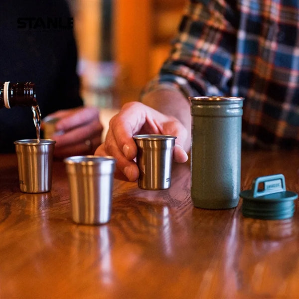 Stainless Steel Shot Glass And Flask Gift Set