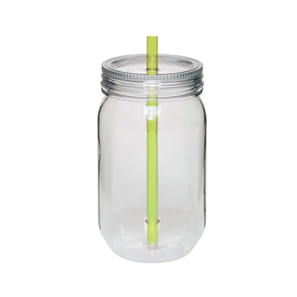 Plastic Mason Jar with Straw, 24 oz.