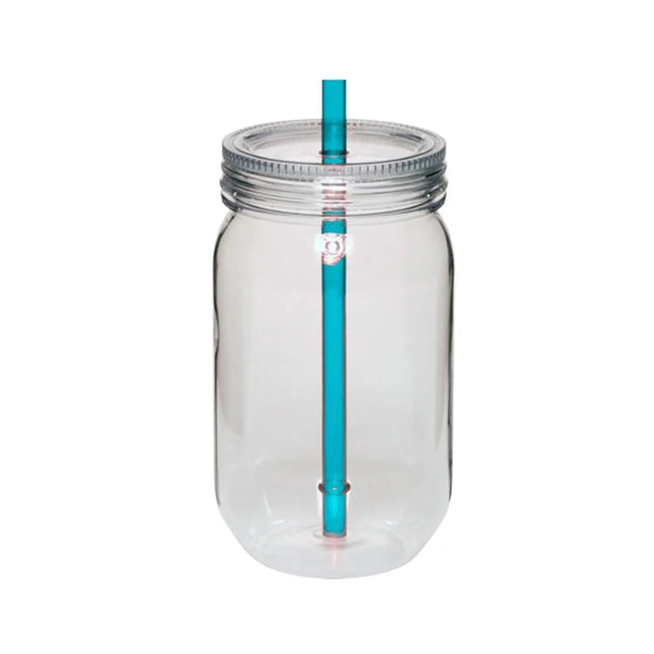 Plastic Mason Jar with Straw, 24 oz.