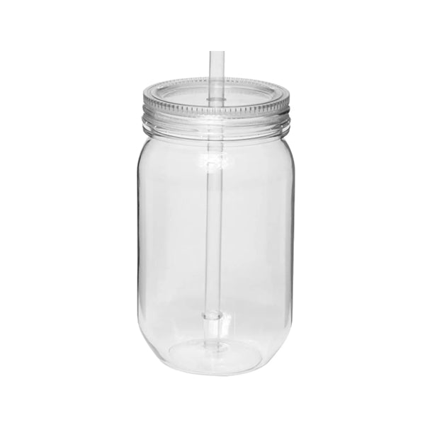Plastic Mason Jar with Straw, 24 oz.