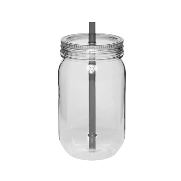 Plastic Mason Jar with Straw, 24 oz.