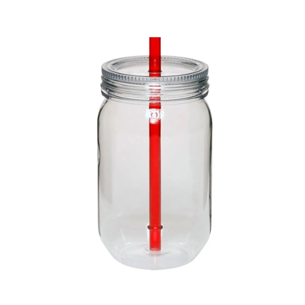 Plastic Mason Jar with Straw, 24 oz.