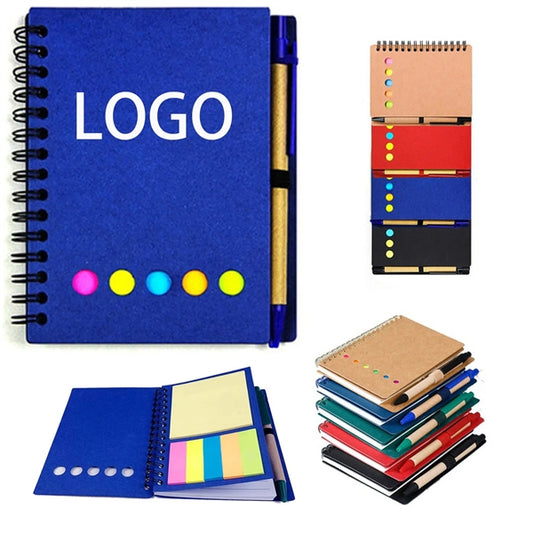 Spiral Notebook With Sticky Notes and Pen