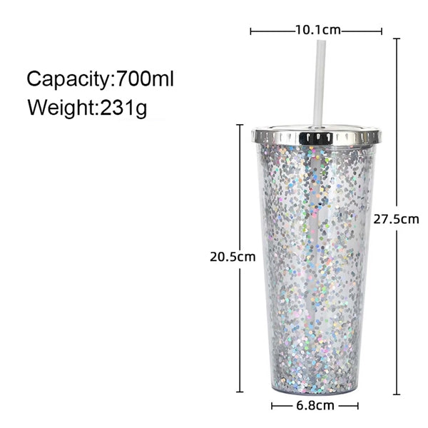 24oz Double Wall Glitter Tumbler With Straw