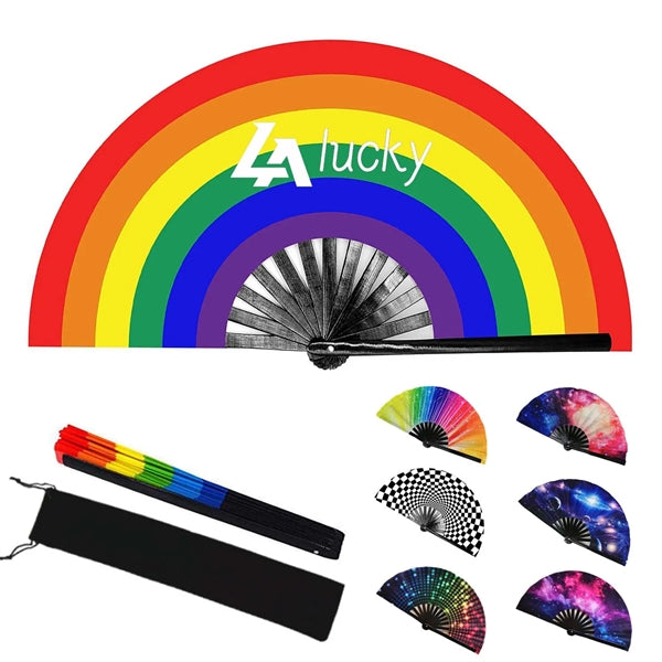 Rainbow Fabric Folding Fan