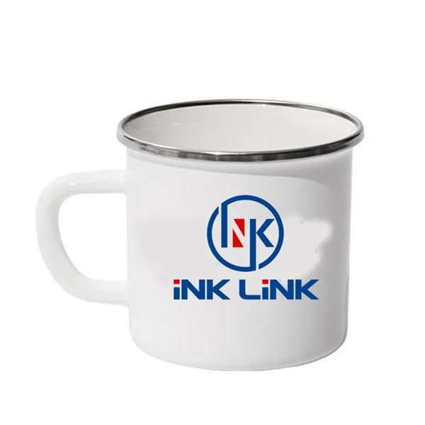 12Oz White Enamel Mug Silver Rim With Case