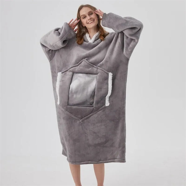 Winter Oversized Hoodie Wearable Blanket With Clear Pocket