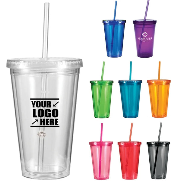 16oz Insulated Acrylic Tumblers with Lid & Straw