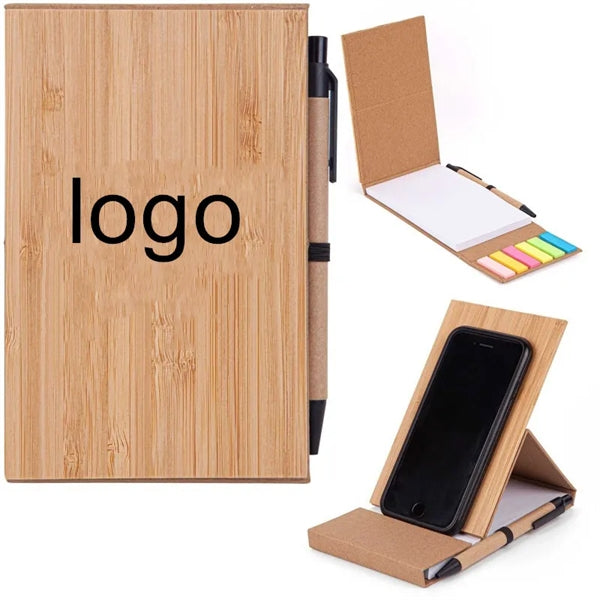 Bamboo Notepad and Pen Set with Sticky Notes