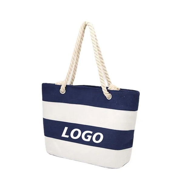 Canvas Beach Tote Bag with Zipper
