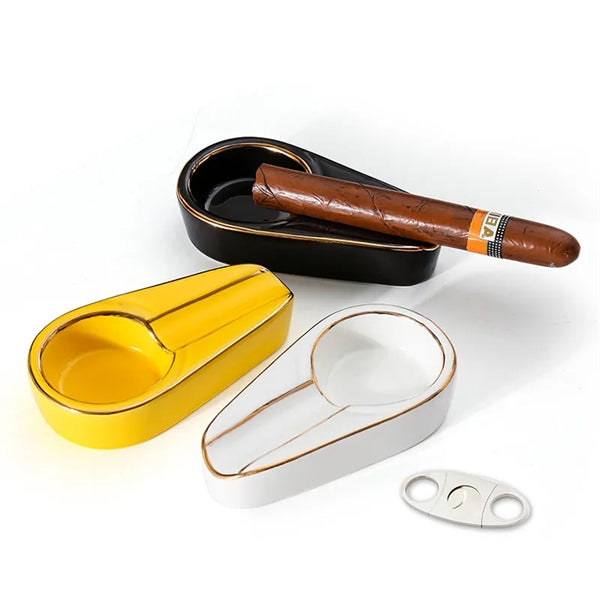 Portable Water Drop Shape Ceramic Cigar Tabletop Ashtray