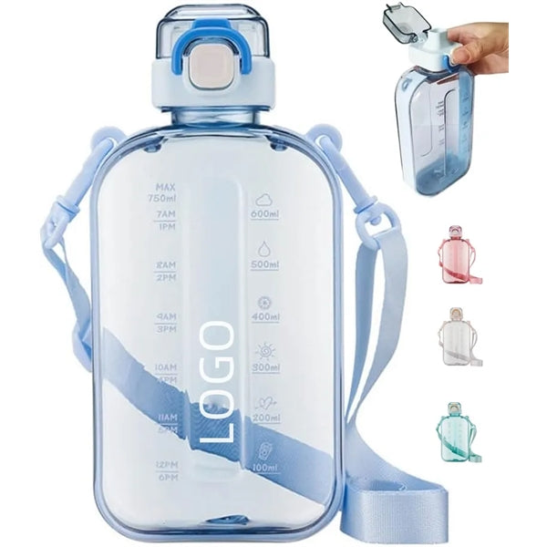 Clear Flat Water Bottle 24 oz, BPA-Free Plastic