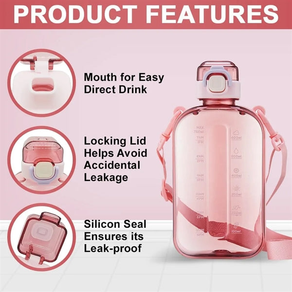 Clear Flat Water Bottle 24 oz, BPA-Free Plastic