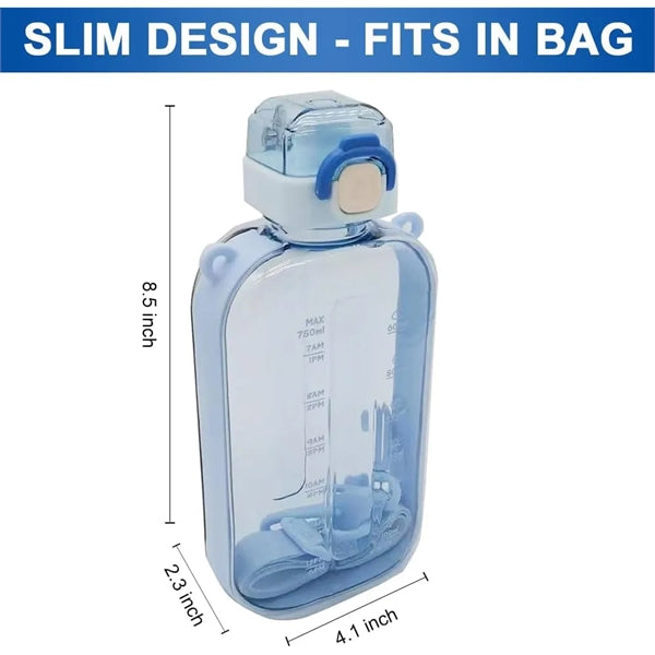 Clear Flat Water Bottle 24 oz, BPA-Free Plastic