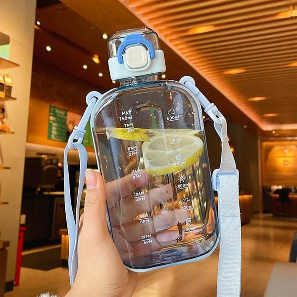 Clear Flat Water Bottle 24 oz, BPA-Free Plastic