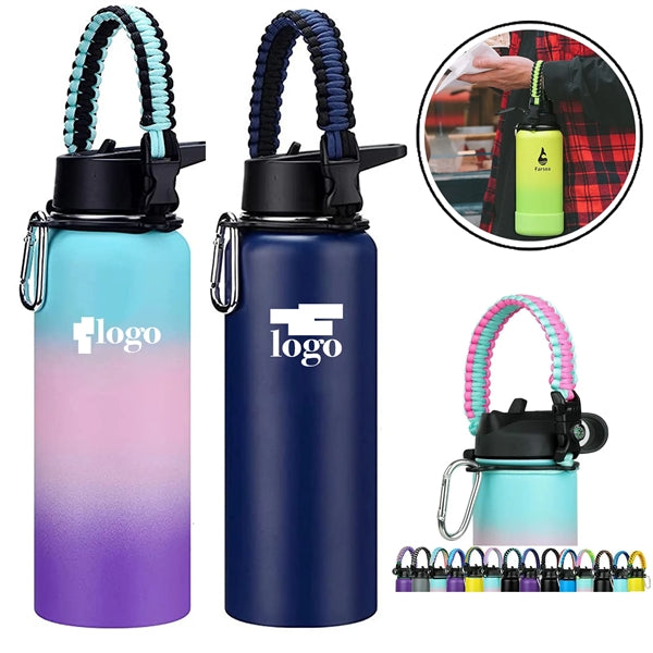 20oz Insulated Water Bottle with Spout Lid Paracord Handle