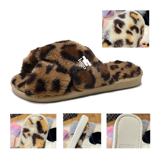 Cross Band Soft Plush Furry Breathable Open Toe Slippers