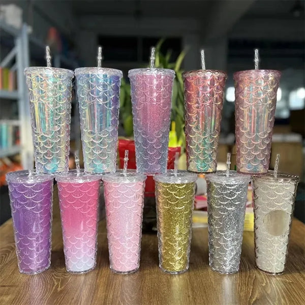 Fish Scale Studded Double Plastic Cup