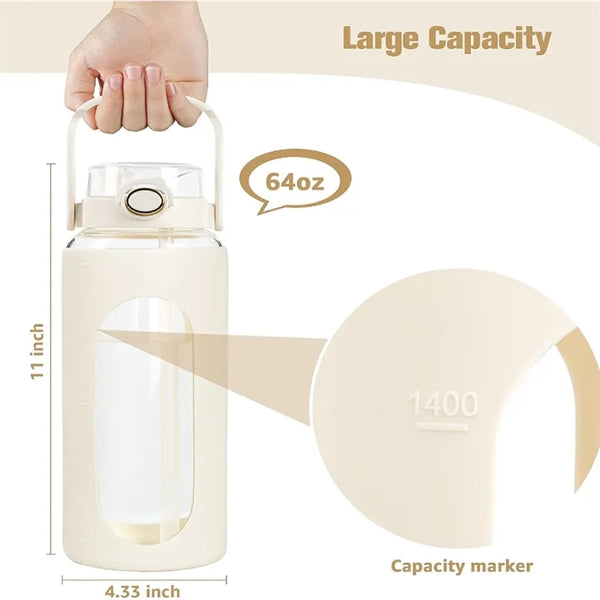 64oz Glass Water Bottle with Straw