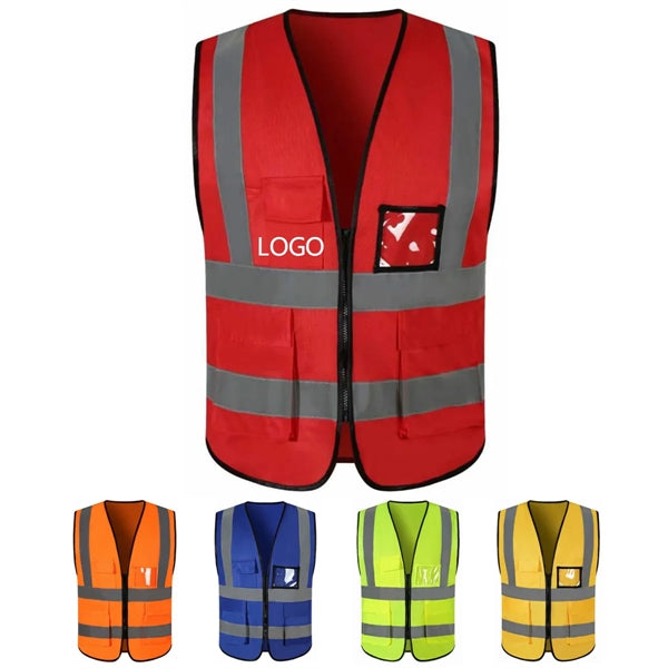 Safety Reflective Vest with Pockets and Zipper
