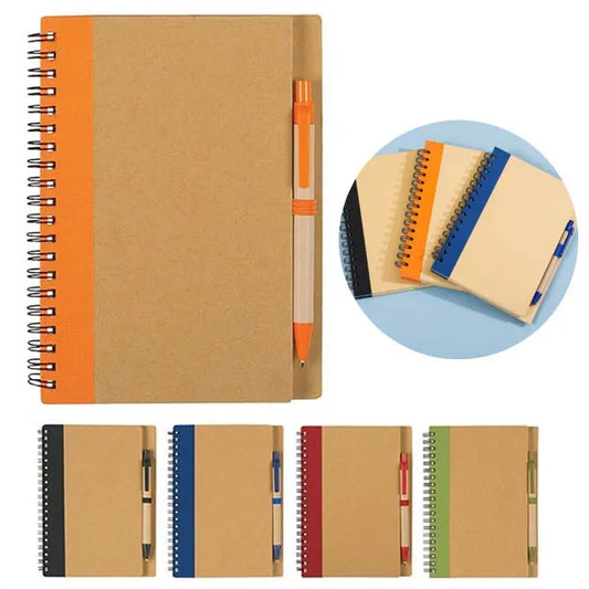 Kraft Cover Journal Spiral Ruled Notebook With Pen