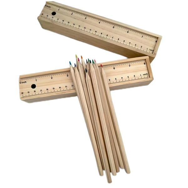 12 Colouring Pencils & Sharpener In Ruler Box