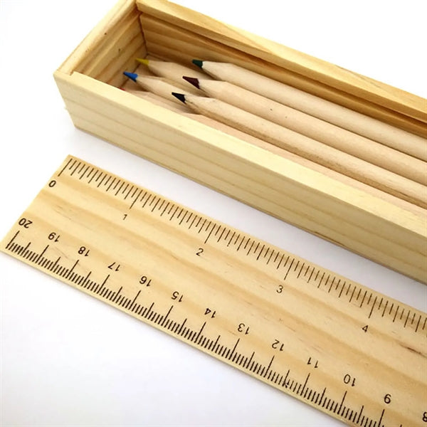 12 Colouring Pencils & Sharpener In Ruler Box