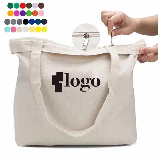 Recycle Plain Canvas Tote Shopping Bags With Zipper