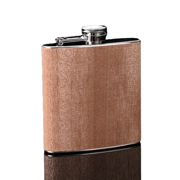6 oz Wood Grain Stainless Steel Liquor Flask