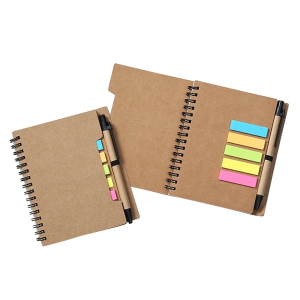 Portable Spiral Notebook with Sticky Notes and Pen