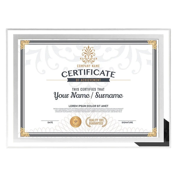 A4 Crystal Glass Certificate Frame