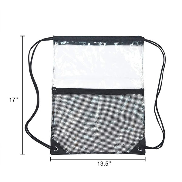 Clear PVC Drawstring Bag Backpack with Front Mesh Pocket
