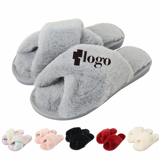Cross Band Fuzzy Soft House Slippers