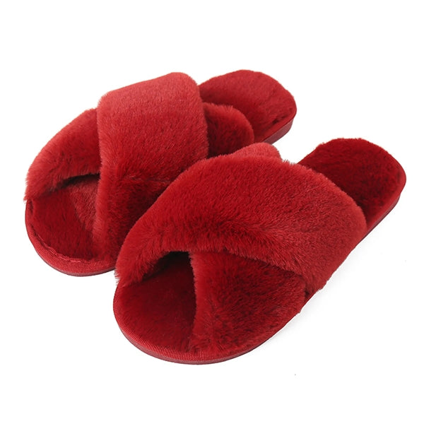 Cross Band Fuzzy Soft House Slippers