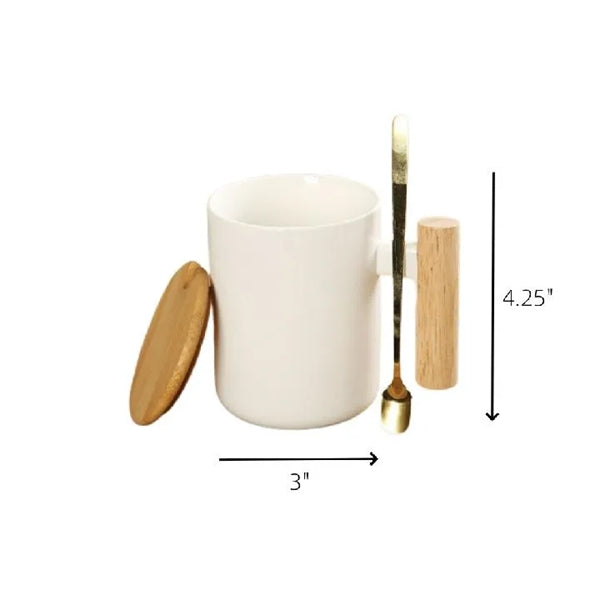 Coffee Mug with Wood Lid and Handle Gift Set