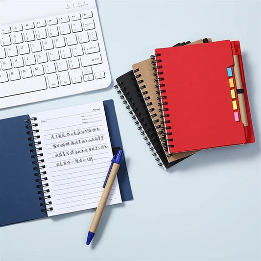 Notebook Spiral Lined Notepad Set - Pen, Sticky Notes