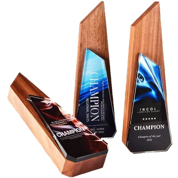 Solid Wood Crystal Trophy