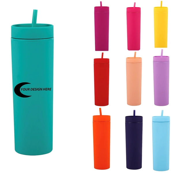 16Oz Double Wall Plastic Cup With Straw