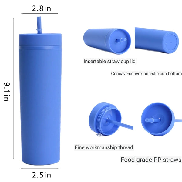 16Oz Double Wall Plastic Cup With Straw