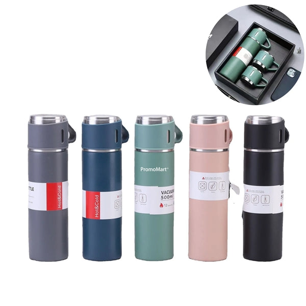 Vacuum Flask With 3 Cups Gift Set