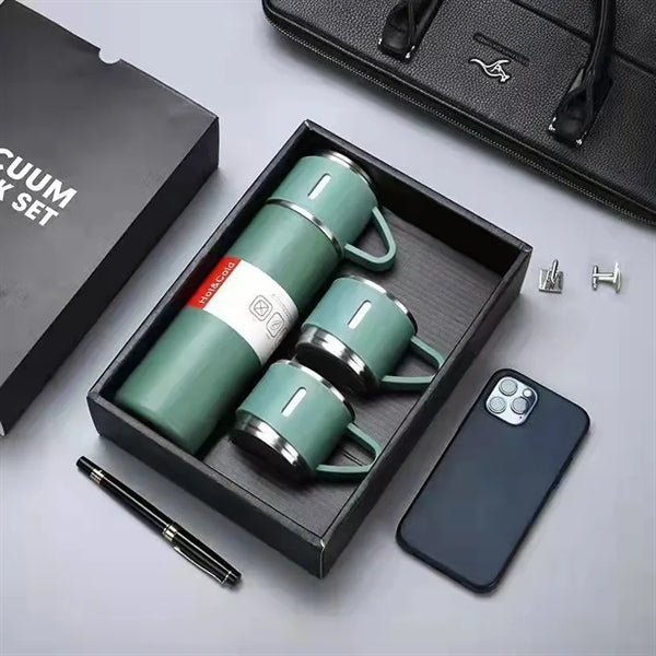Vacuum Flask With 3 Cups Gift Set