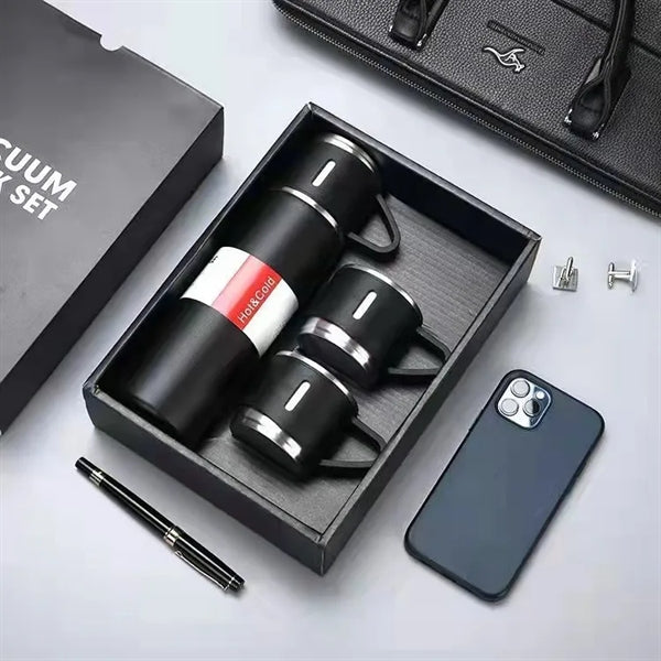 Vacuum Flask With 3 Cups Gift Set